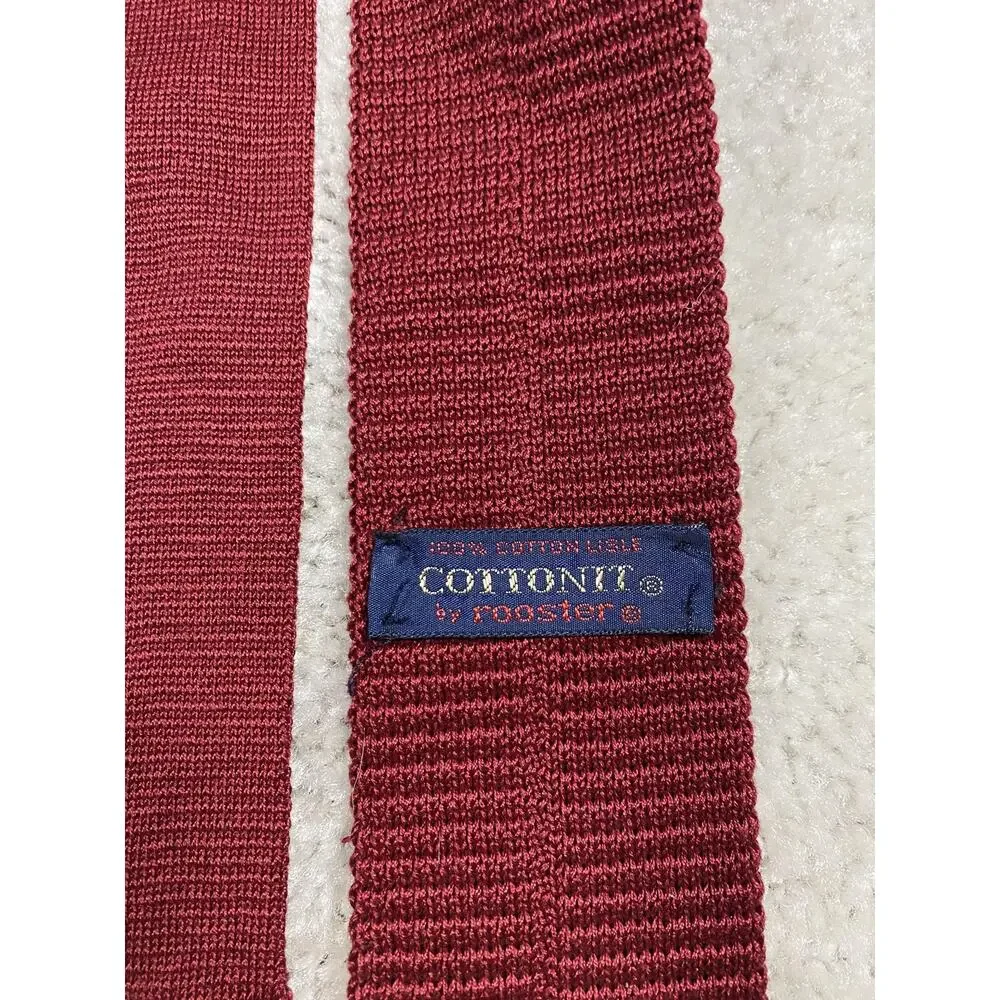 VTG Rooster Knit Tie Mens Red Cotton Skinny Necktie Solid Ivy Menswear Academia